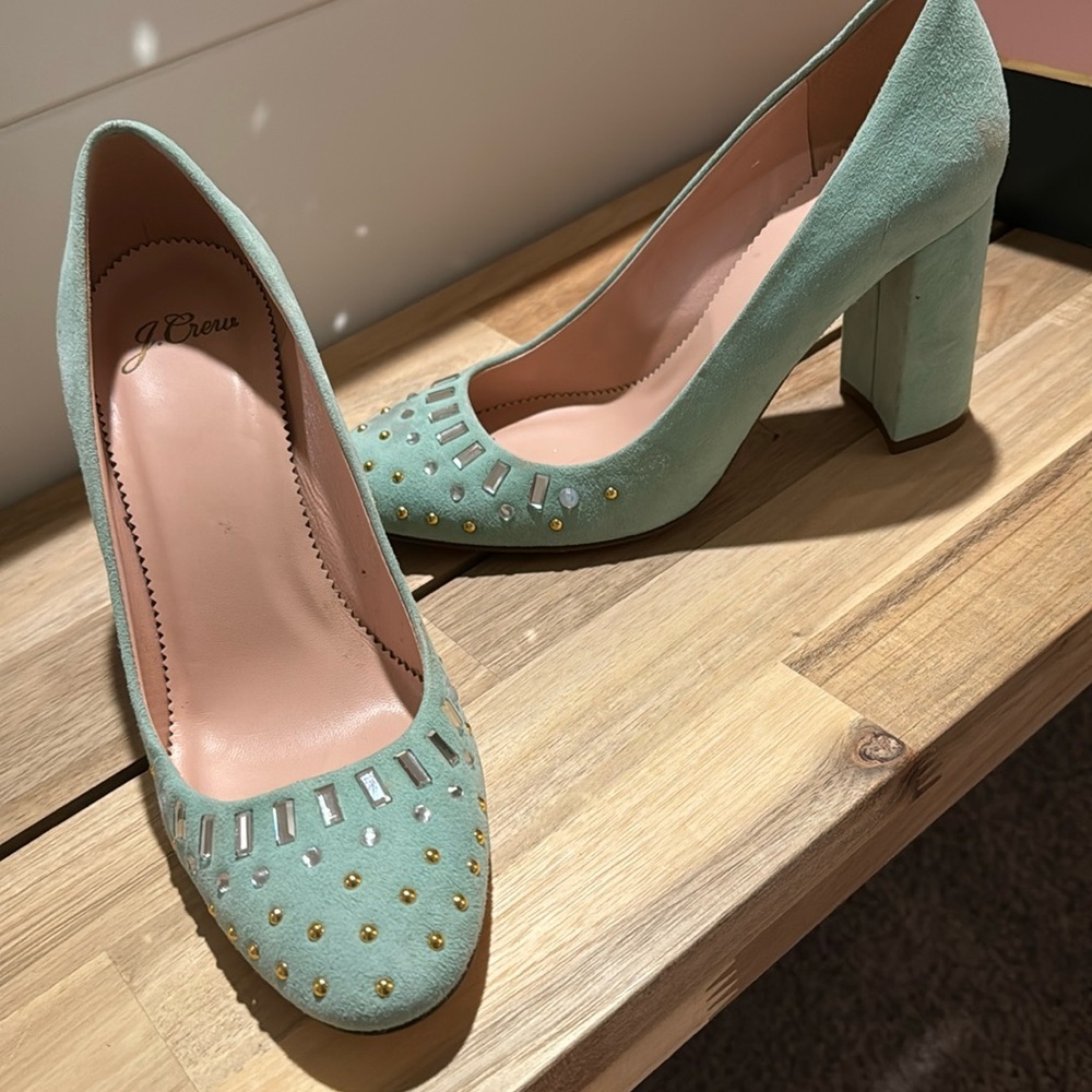 Mint embellished studded  J Crew pumps size 6